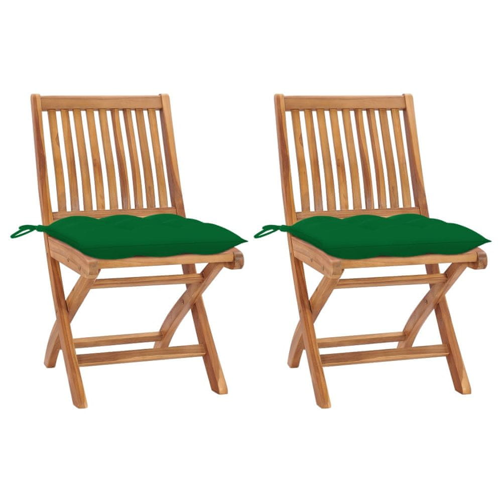 Petromila vidaXL Záhradné stoličky 2 ks, zelené podložky, tíkový masív